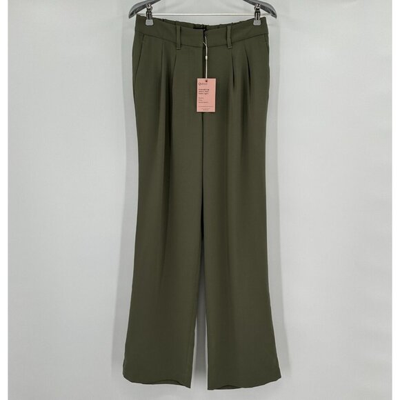 Quince Pants - Quince Women's Stretch Crepe Pleated Wide Leg Pants Olive sz S NWT 30" Inseam